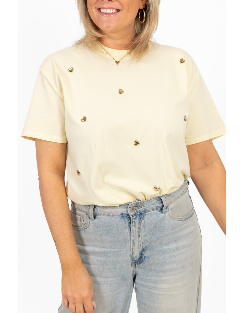 21Jewelz T-shirt met stud hartjes - geel