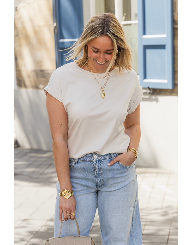 21Jewelz Basic truitje met opgerolde mouwtjes - ecru