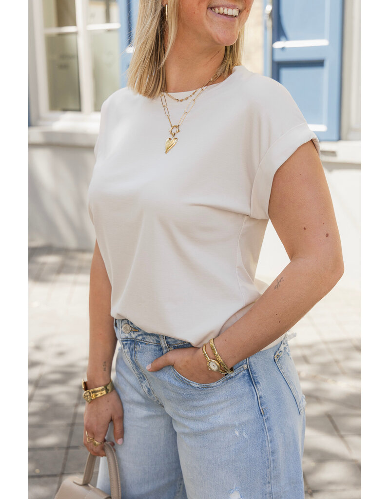 21Jewelz Basic truitje met opgerolde mouwtjes - ecru