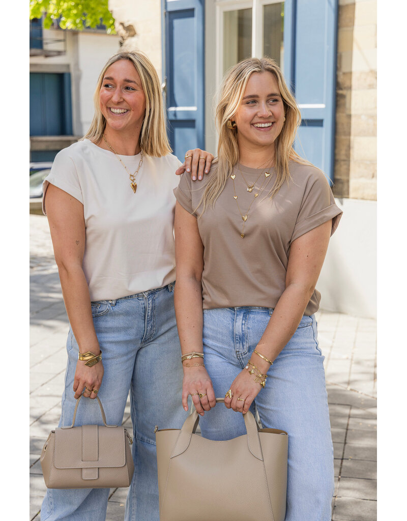 21Jewelz Basic truitje met opgerolde mouwtjes - taupe