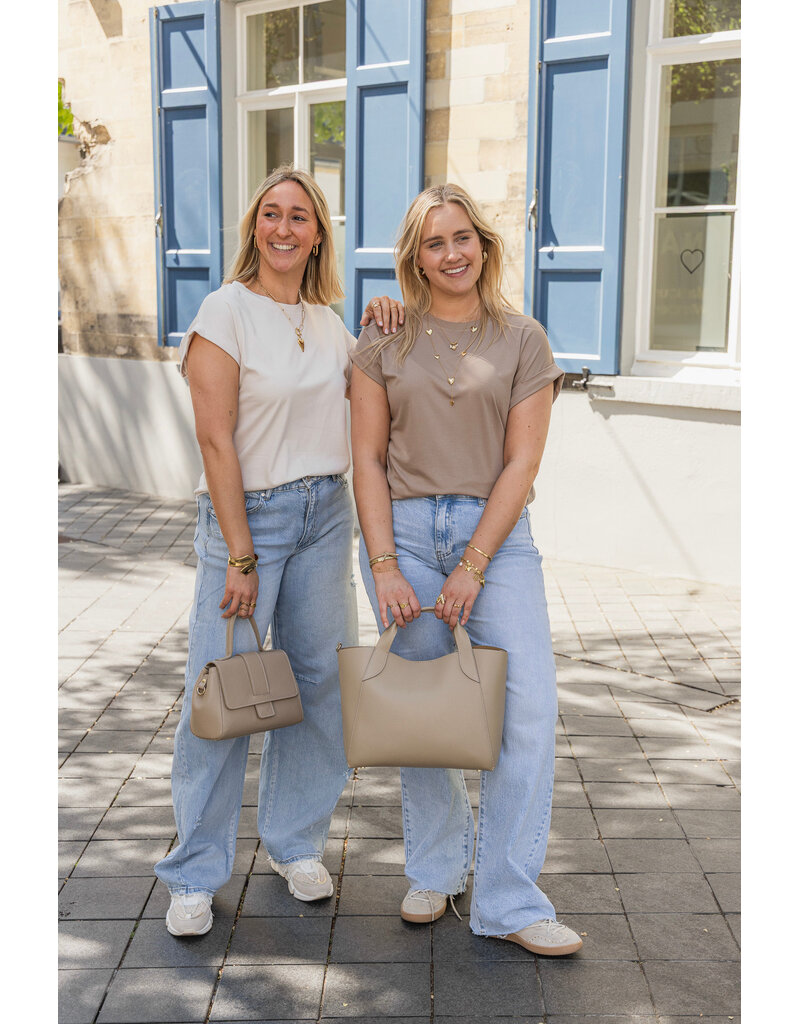 21Jewelz Basic truitje met opgerolde mouwtjes - taupe