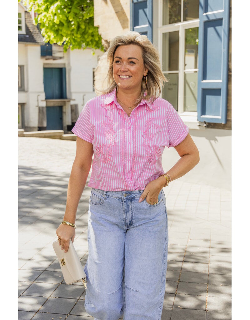 21Jewelz Gestreepte blouse met korte mouwen - roze/wit