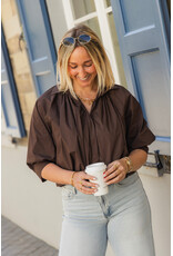 21Jewelz Effen blouse met driekwart pofmouw - bruin