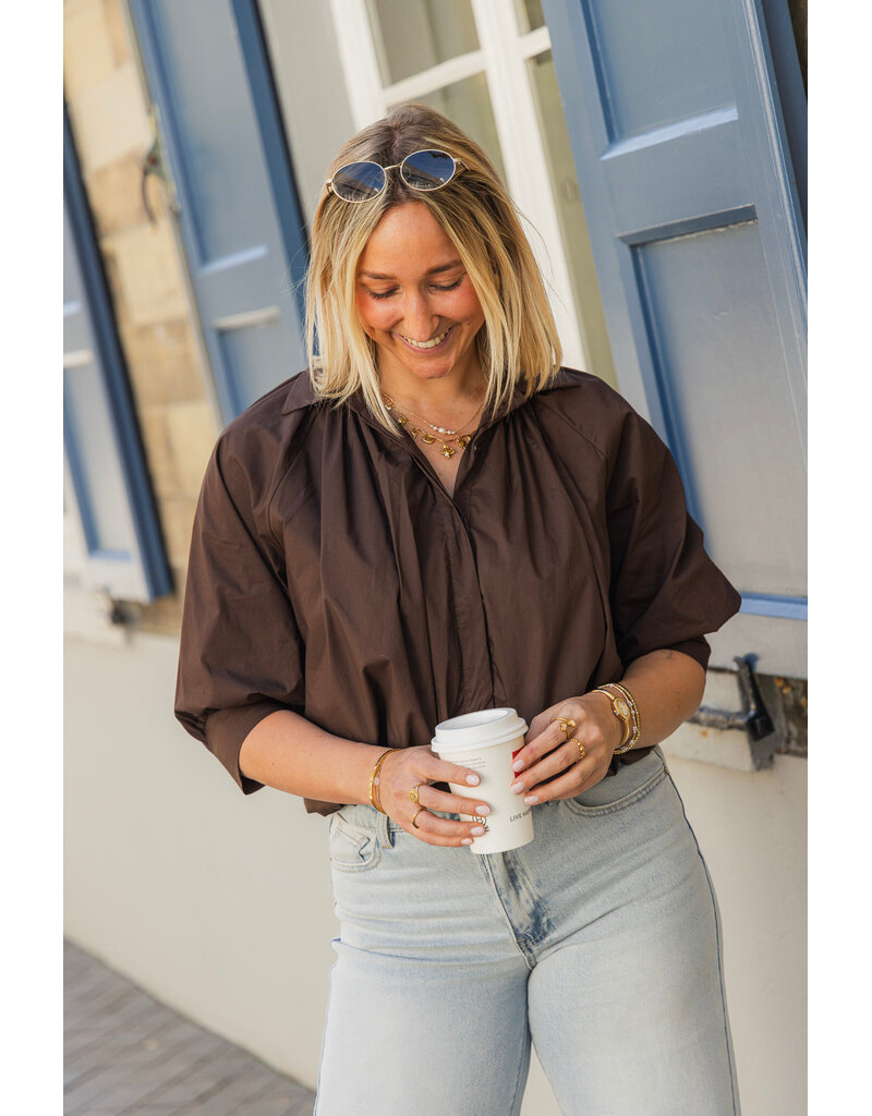 21Jewelz Effen blouse met driekwart pofmouw - bruin