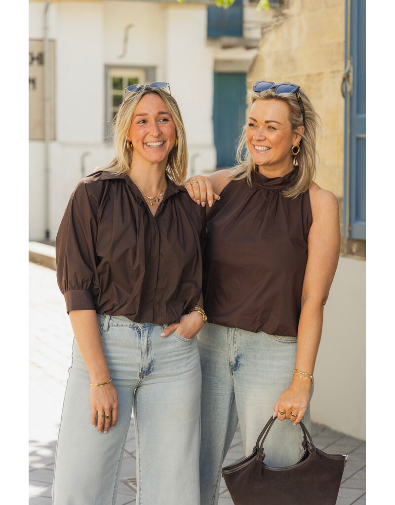 21Jewelz Effen blouse met driekwart pofmouw - bruin