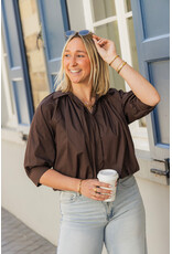 21Jewelz Effen blouse met driekwart pofmouw - bruin