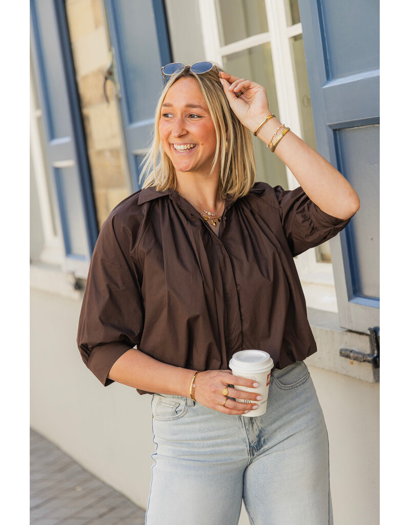 21Jewelz Effen blouse met driekwart pofmouw - bruin