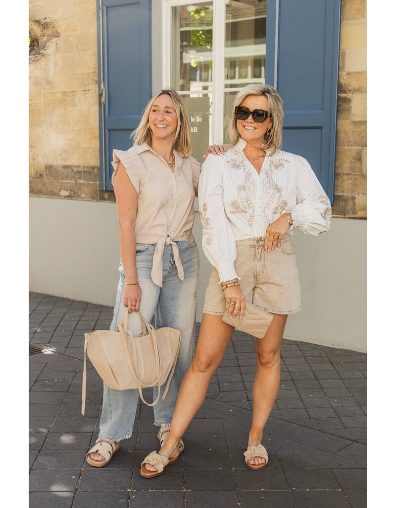 21Jewelz Gestreepte blouse met borduursel - beige