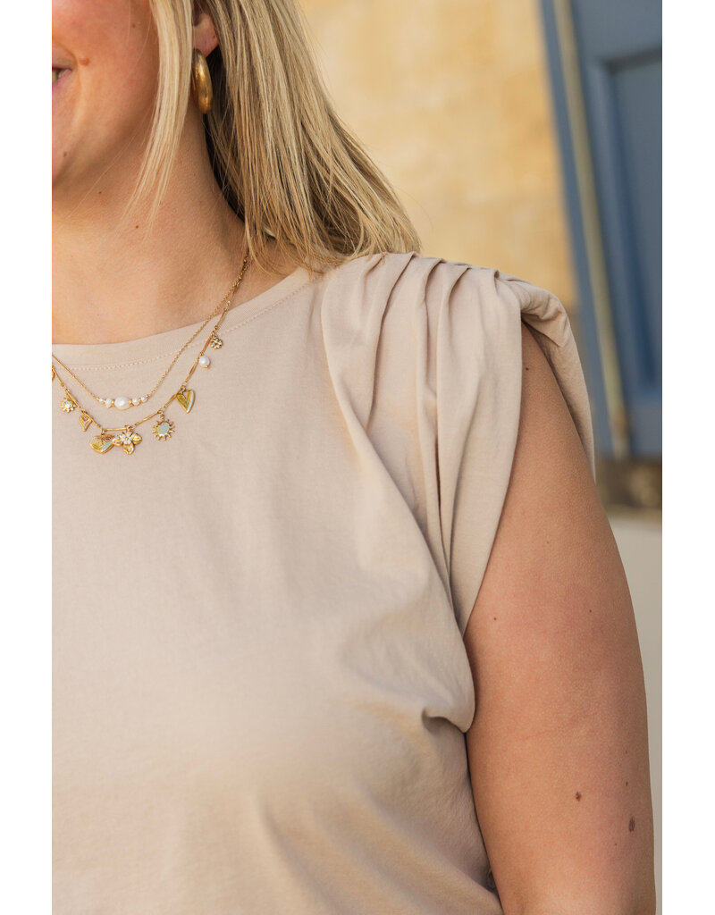 21Jewelz Basic shirt met schoudervulling - beige