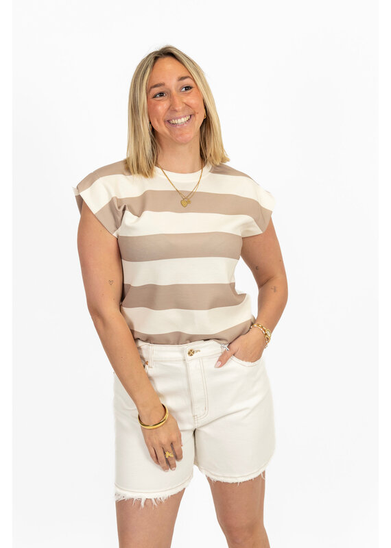 21Jewelz Top gestreept - taupe/wit