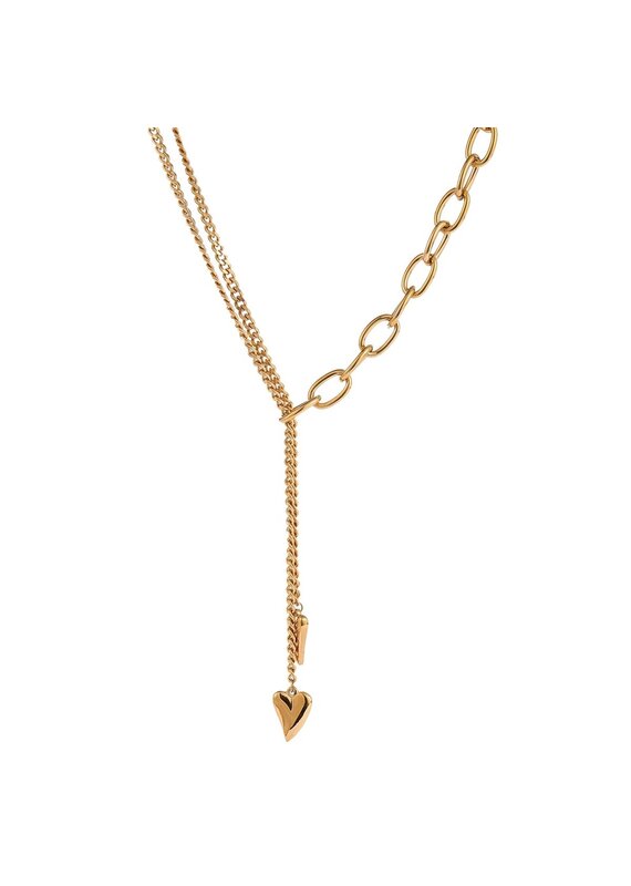 Go Dutch Label D&E - 2 hearts bold necklace - goud