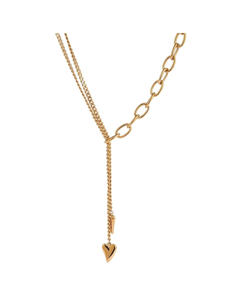 Go Dutch Label D&E - 2 hearts bold necklace - goud