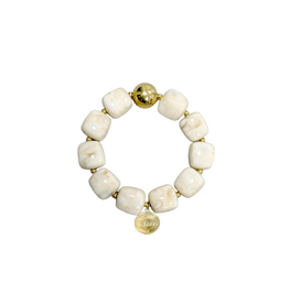 21Jewelz Statement armband met gouden details en kraal - marmer ecru