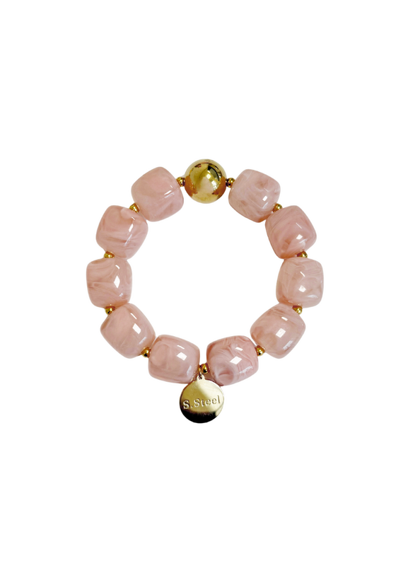21Jewelz Statement armband met gouden details en kraal - marmer roze