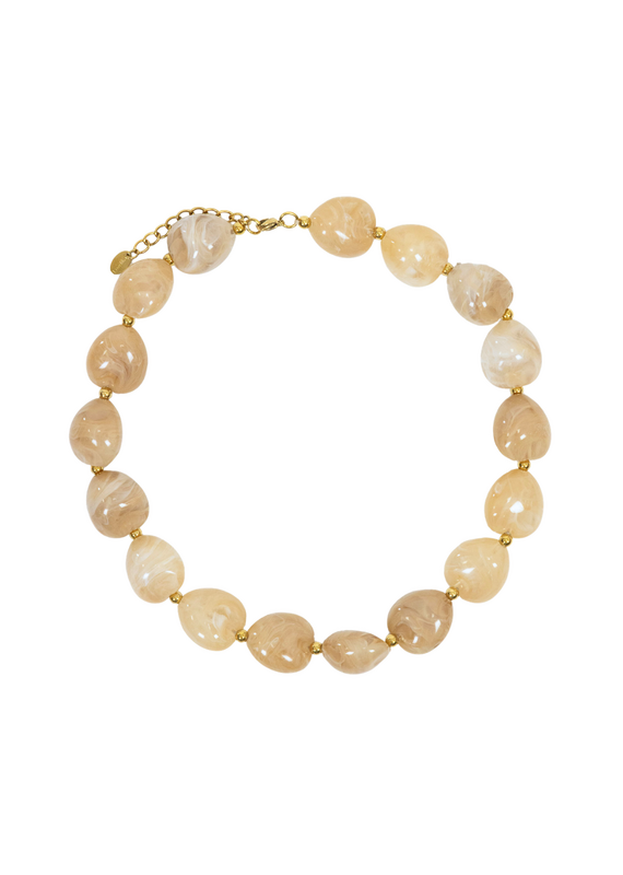 21Jewelz Statement ketting met organische kralen - marmer taupe
