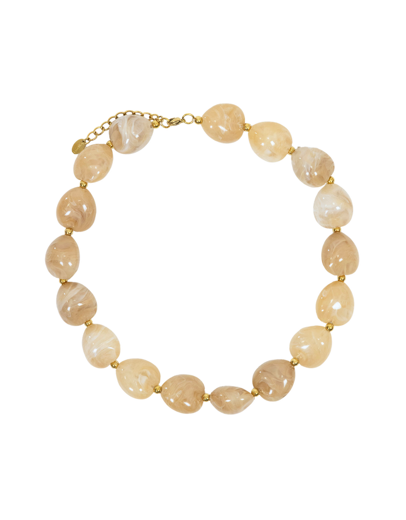 21Jewelz Statement ketting met organische kralen - marmer taupe