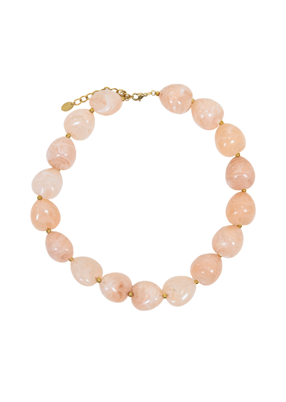 21Jewelz Statement ketting met organische kralen - marmer roze