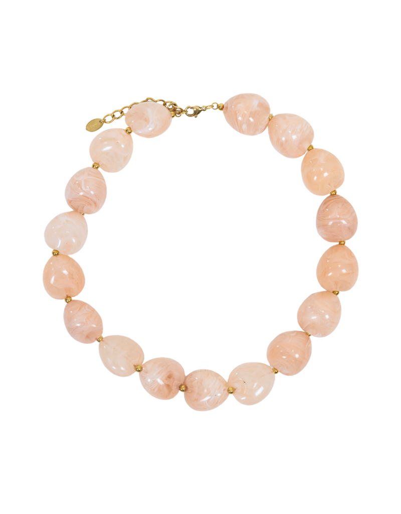 21Jewelz Statement ketting met organische kralen - marmer roze