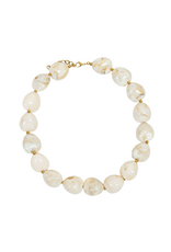 21Jewelz Statement ketting met organische kralen - marmer ecru