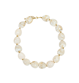 21Jewelz Statement ketting met organische kralen - marmer ecru