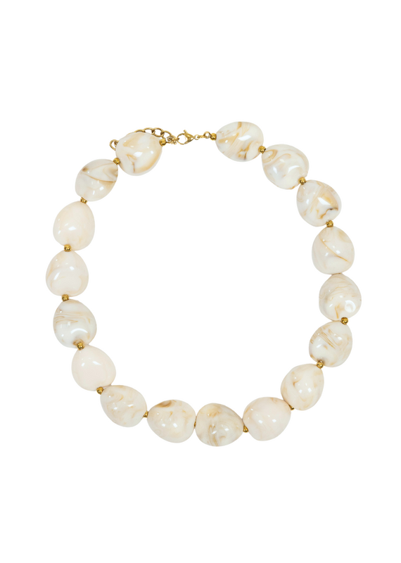 21Jewelz Statement ketting met organische kralen - marmer ecru