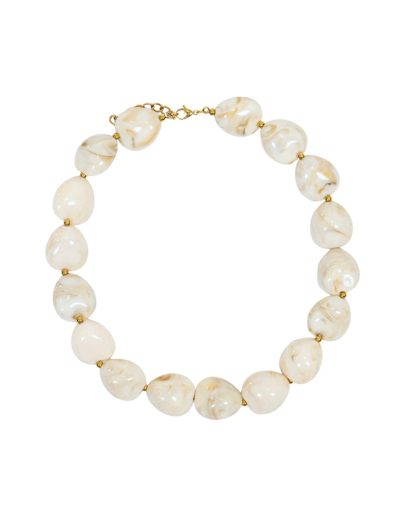 21Jewelz Statement ketting met organische kralen - marmer ecru