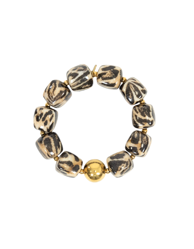 21Jewelz Statement armband met gouden details en kraal - panterprint