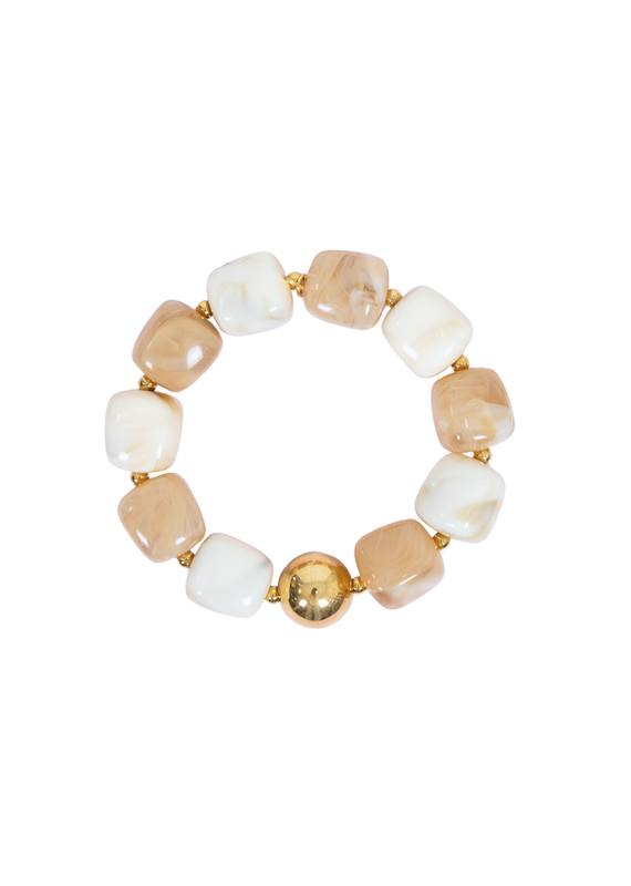 21Jewelz Statement armband met gouden details en kraal - ecru/taupe