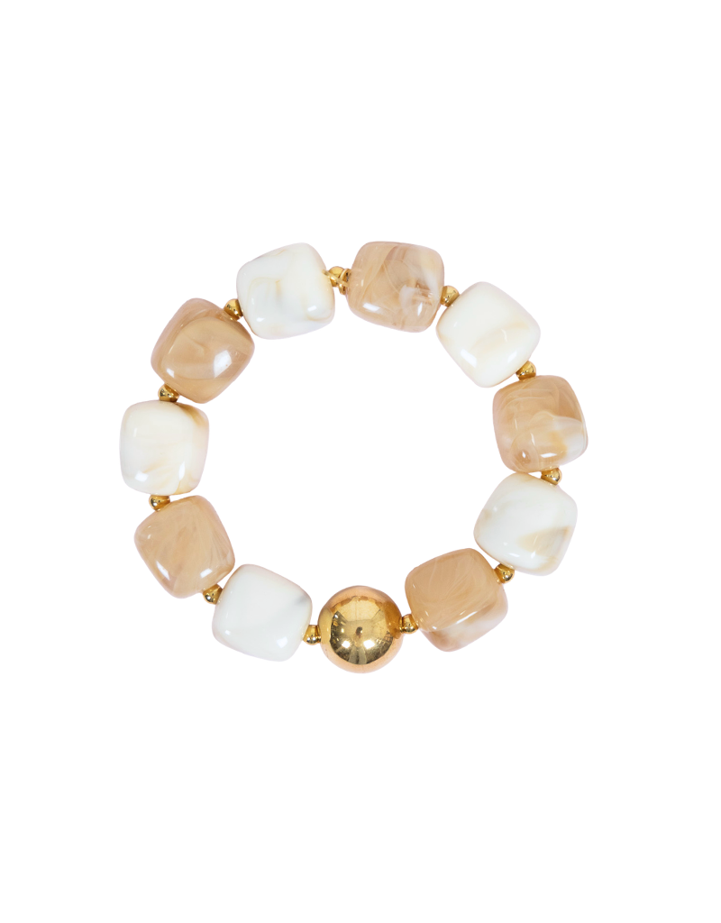 21Jewelz Statement armband met gouden details en kraal - ecru/taupe