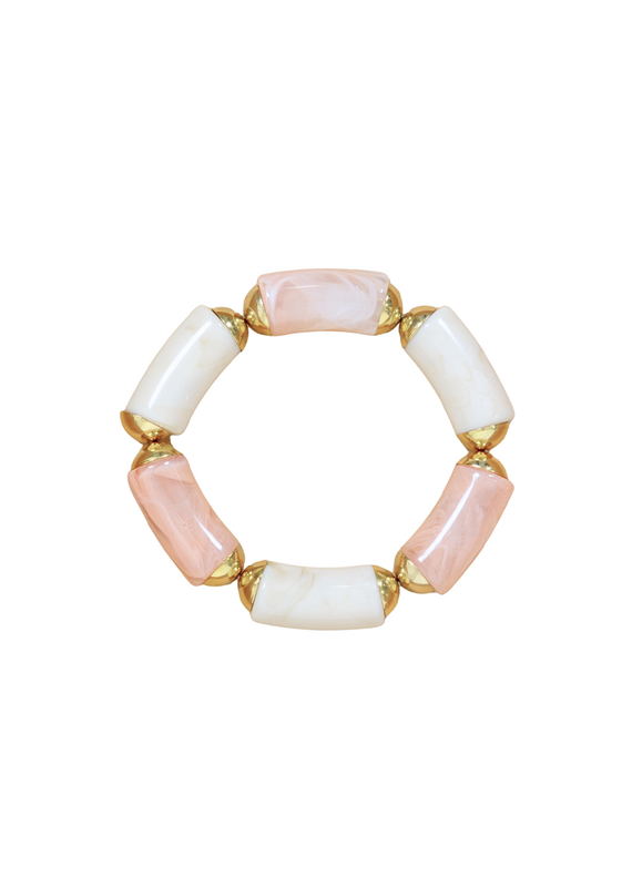 21Jewelz Statement armband van lange kralen met gouden details - marmer ecru/roze