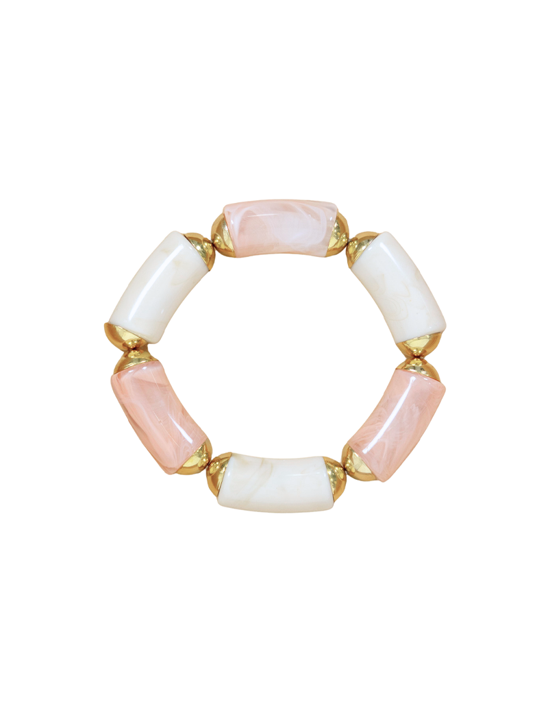21Jewelz Statement armband van lange kralen met gouden details - marmer ecru/roze
