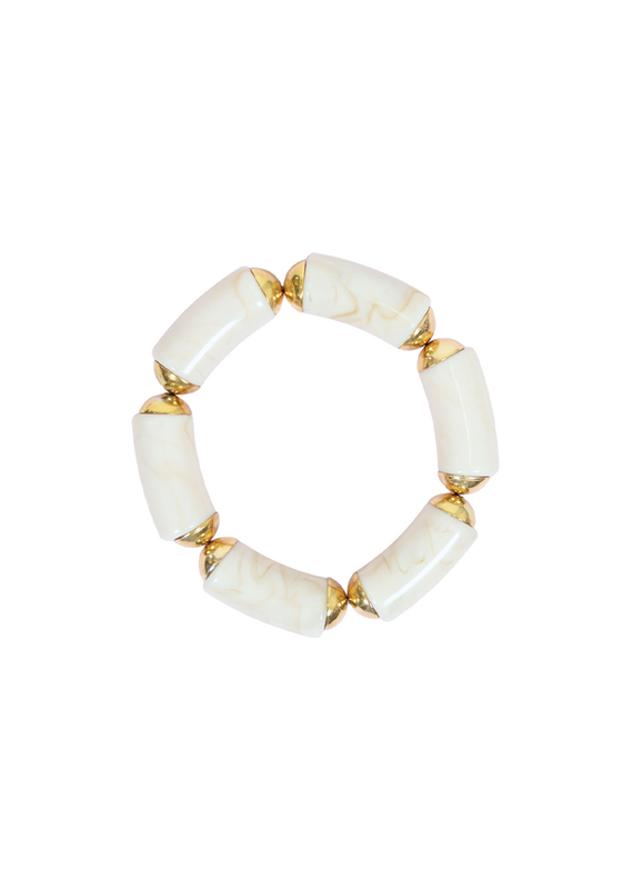 21Jewelz Statement armband van lange kralen met gouden details - marmer ecru