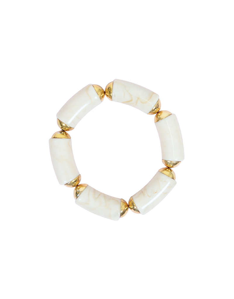 21Jewelz Statement armband van lange kralen met gouden details - marmer ecru