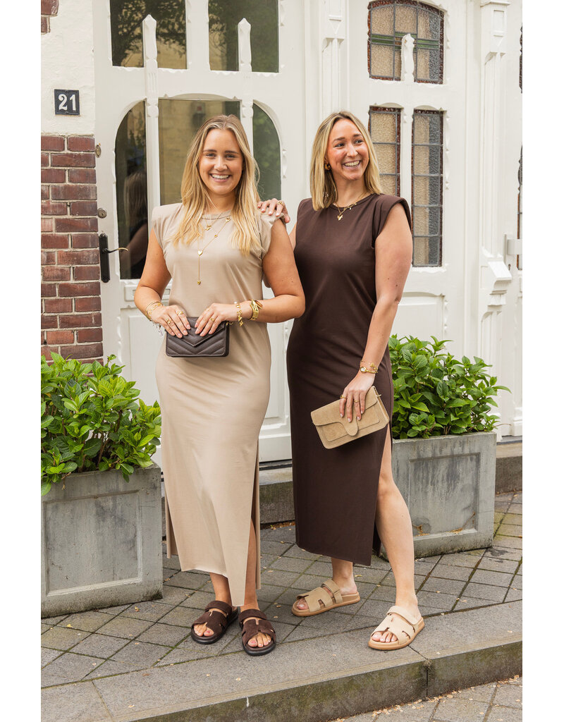 21Jewelz Lange jurk met schoudervulling - donker beige