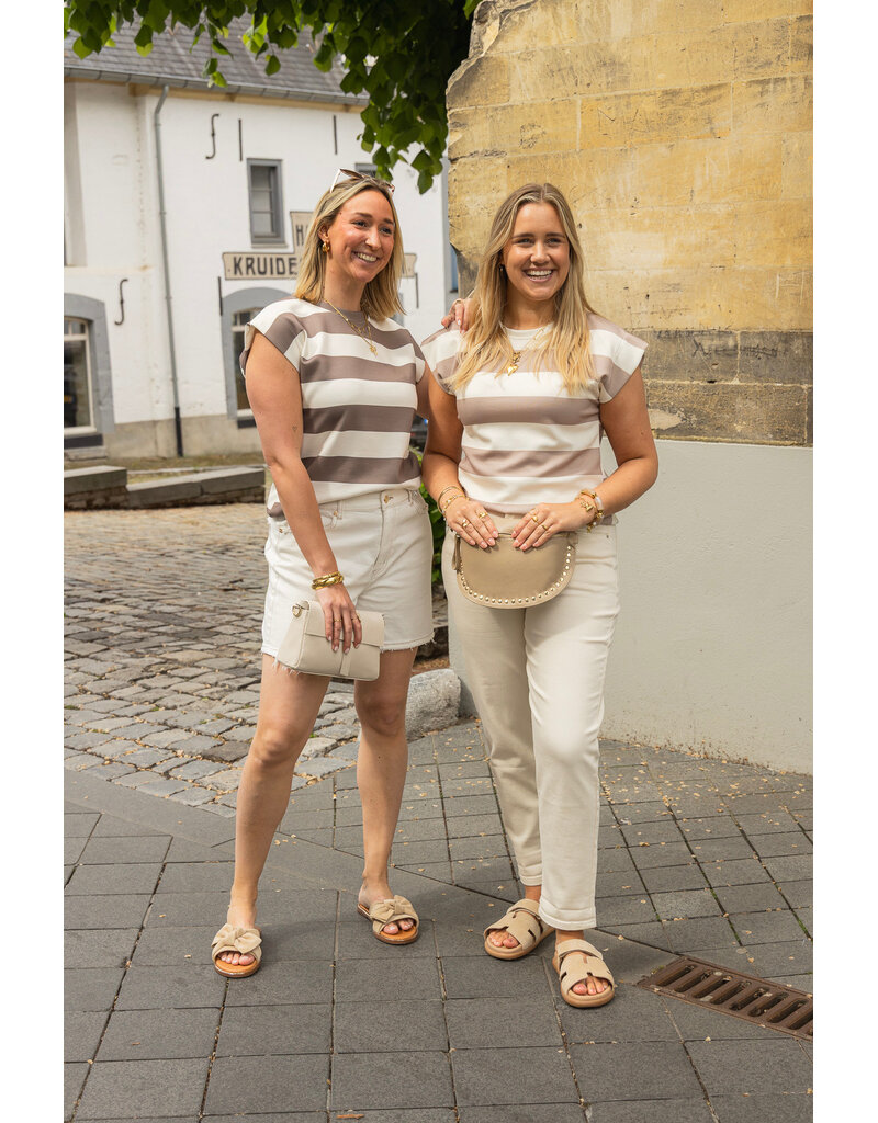 21Jewelz Top gestreept - taupe/wit