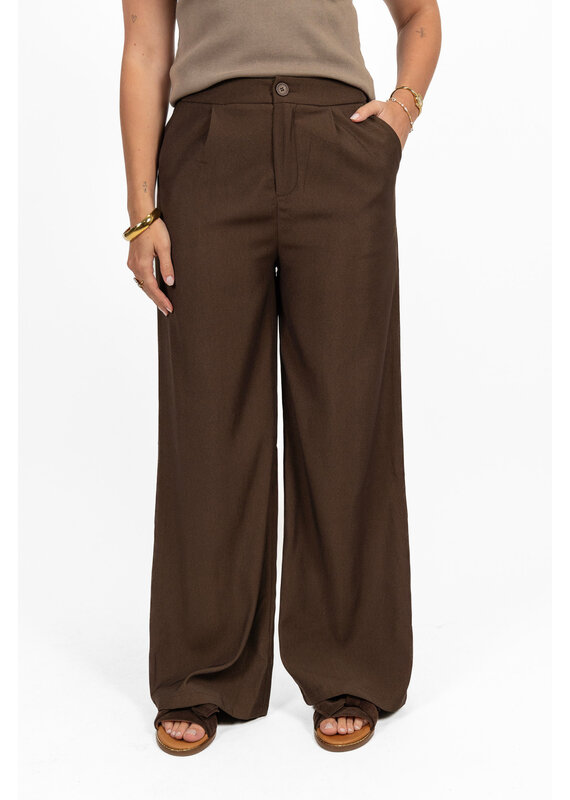 21Jewelz Effen pantalon met elastiek - donkerbruin
