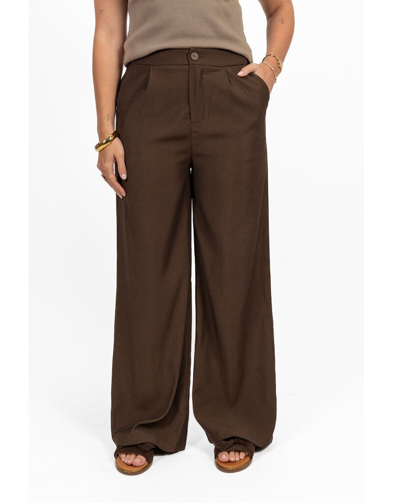 21Jewelz Effen pantalon met elastiek - donkerbruin