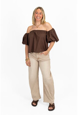 21Jewelz Off shoulder pofmouw blouse - bruin