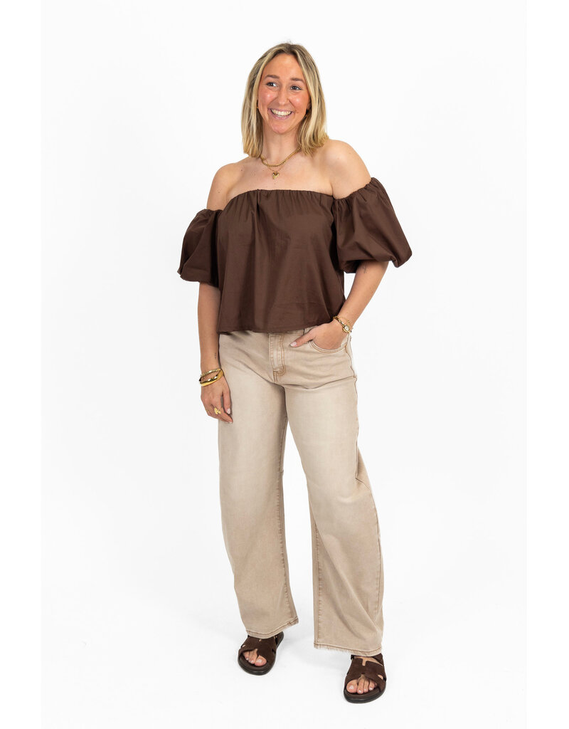 21Jewelz Off shoulder pofmouw blouse - bruin