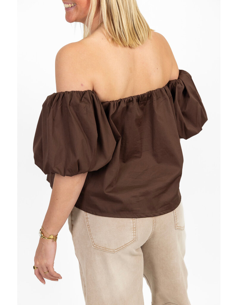 21Jewelz Off shoulder pofmouw blouse - bruin