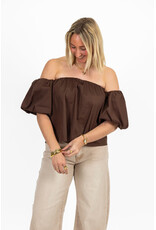 21Jewelz Off shoulder pofmouw blouse - bruin