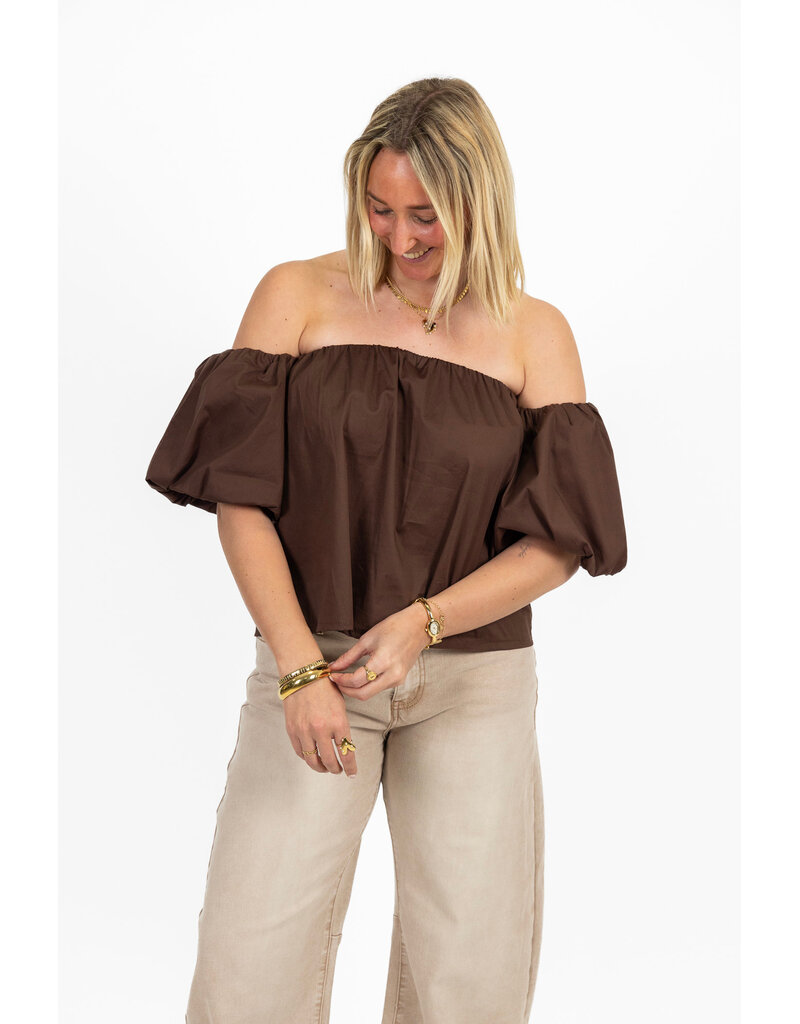 21Jewelz Off shoulder pofmouw blouse - bruin