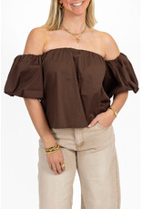 21Jewelz Off shoulder pofmouw blouse - bruin