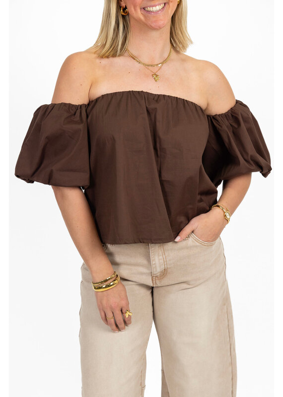 21Jewelz Off shoulder pofmouw blouse - bruin