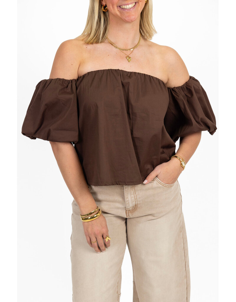 21Jewelz Off shoulder pofmouw blouse - bruin