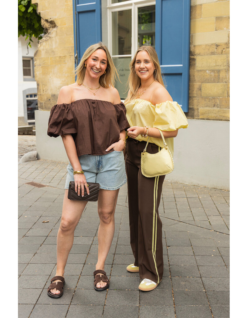 21Jewelz Off shoulder pofmouw blouse - bruin