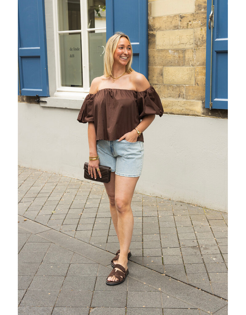 21Jewelz Off shoulder pofmouw blouse - bruin