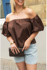 21Jewelz Off shoulder pofmouw blouse - bruin