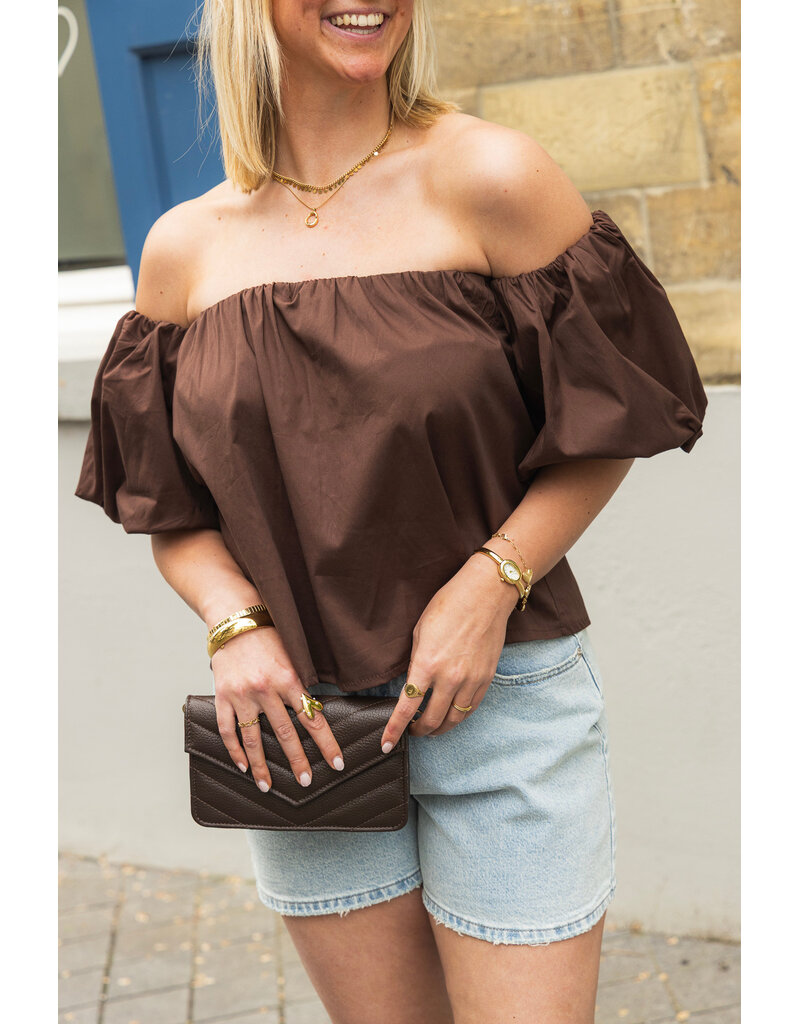 21Jewelz Off shoulder pofmouw blouse - bruin