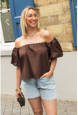 21Jewelz Off shoulder pofmouw blouse - bruin